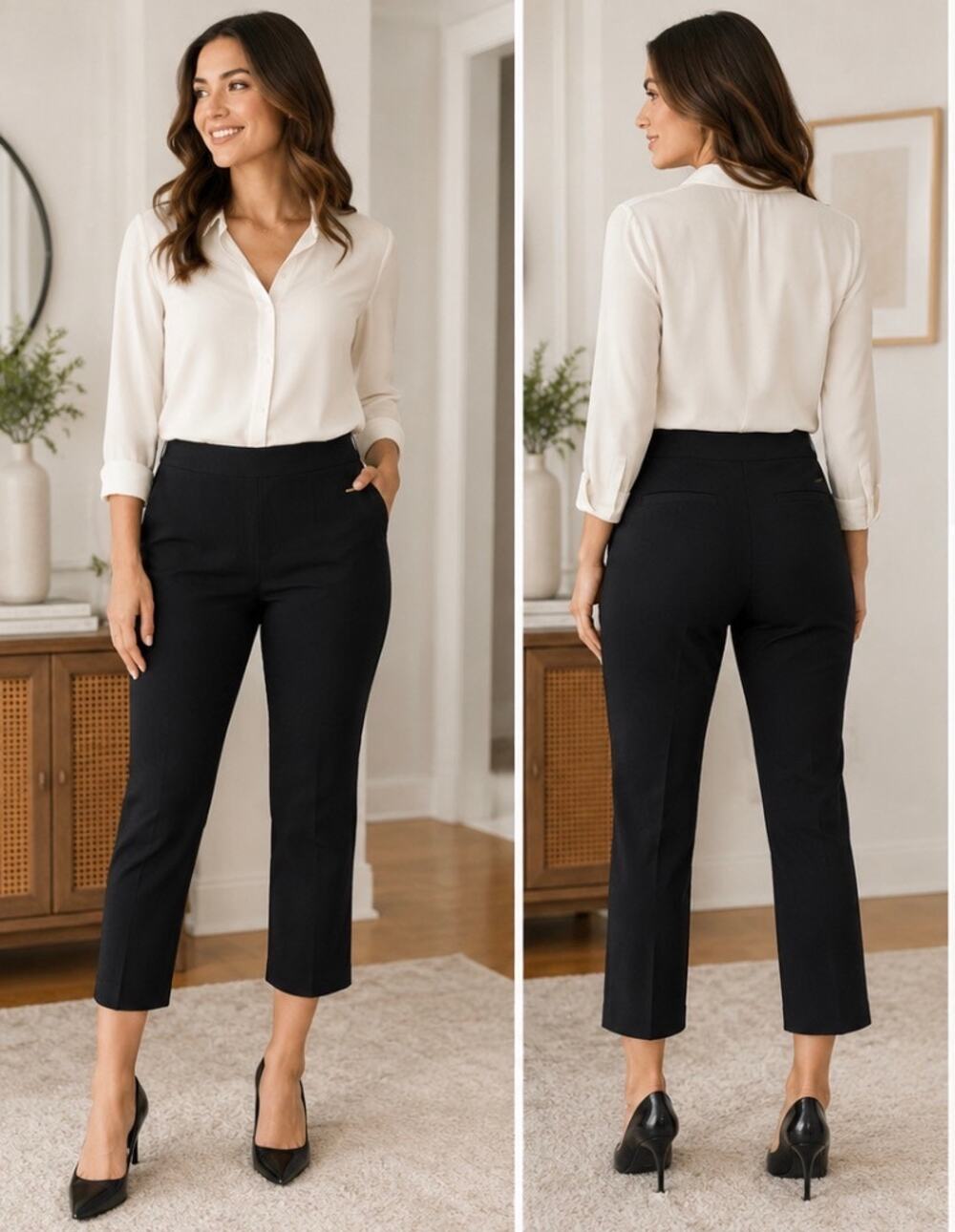 NWT Tahari Women’s Black Pull On Cropped Dress Pants Small Stretch MSRP $68
